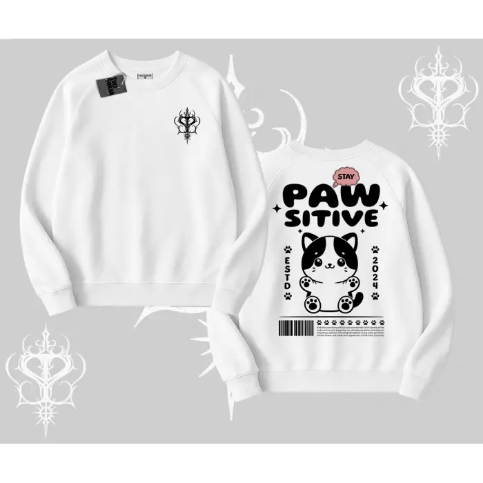 Paw Sitive Kedi Arka Baskılı Biskilet Sweatshirt