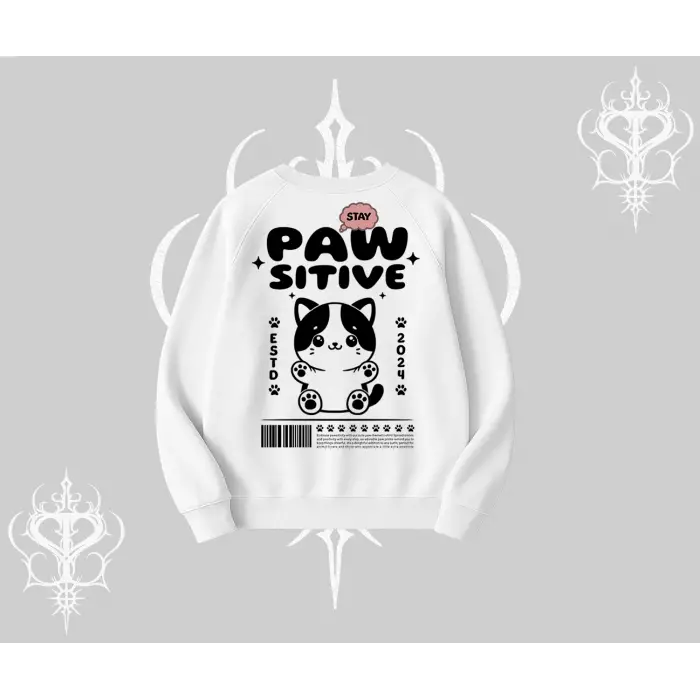 Paw Sitive Kedi Arka Baskılı Biskilet Sweatshirt