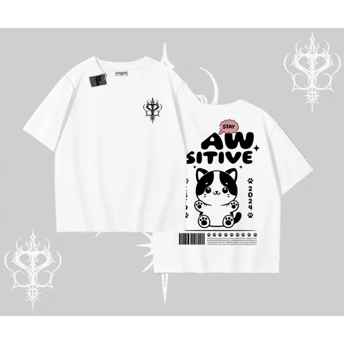 Paw Sitive Kedi Arka Baskılı Oversize Tshirt