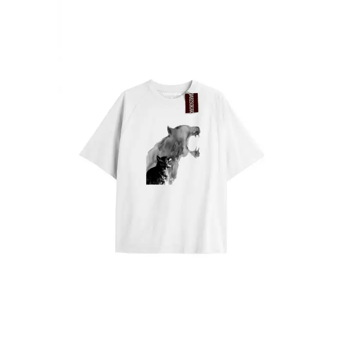 Penguen Baskılı Oversize Kalıp Unisex T-shirt