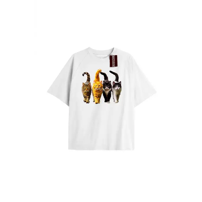 Penguen Baskılı Oversize Kalıp Unisex T-shirt
