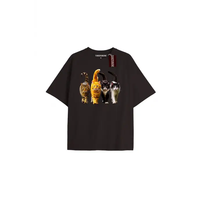 Penguen Baskılı Oversize Kalıp Unisex T-shirt