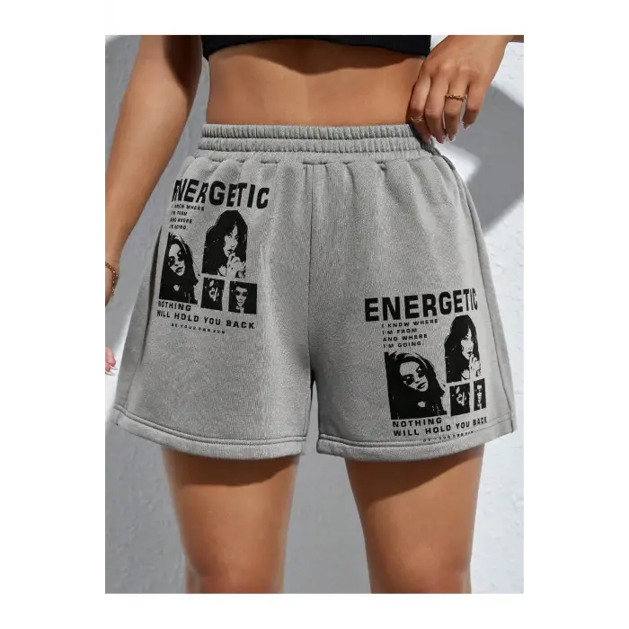 PETITE Figure & Slogan Graphic Track Şort