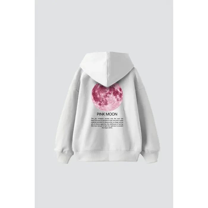 Pink Moon Baskılı Oversize Unisex Beyaz