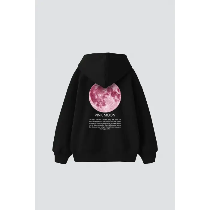 Pink Moon Baskılı Oversize Unisex Siyah