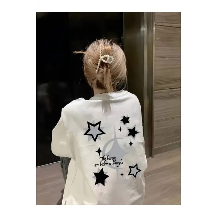Pinterest Yıldız (Star) Baskılı Oversize Unisex Kısa Kollu