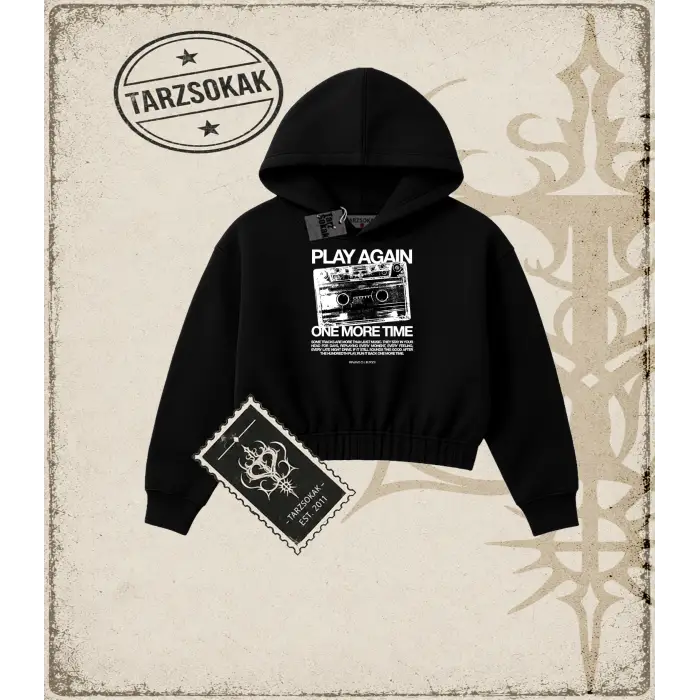 PLAY AGAIN Kadın Crop Kapşonlu Sweatshirt