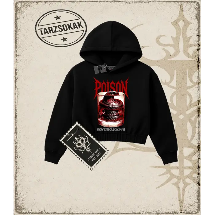 POISON Kadın Crop Kapşonlu Sweatshirt