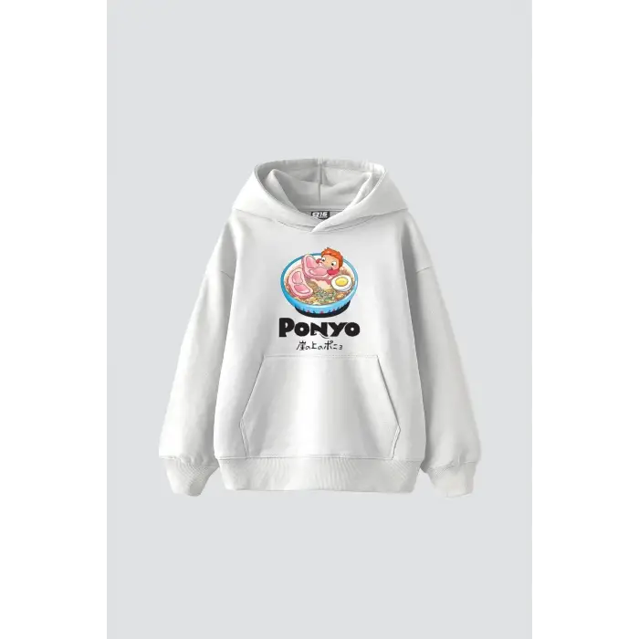 Ponyo Baskılı Oversize Unisex Beyaz