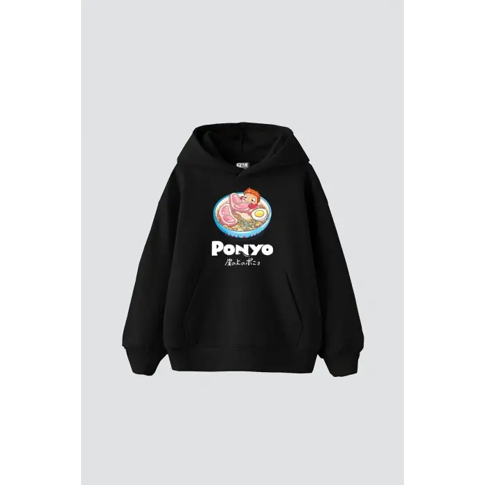 Ponyo Baskılı Oversize Unisex Siyah