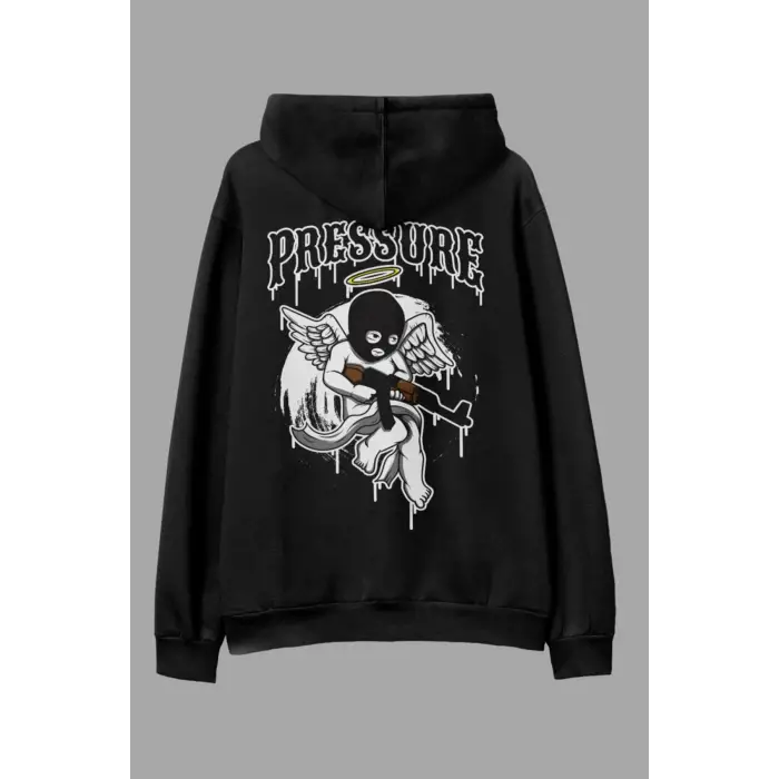 Pressure Siyah Oversize Kapüşonlu Sweatshirt