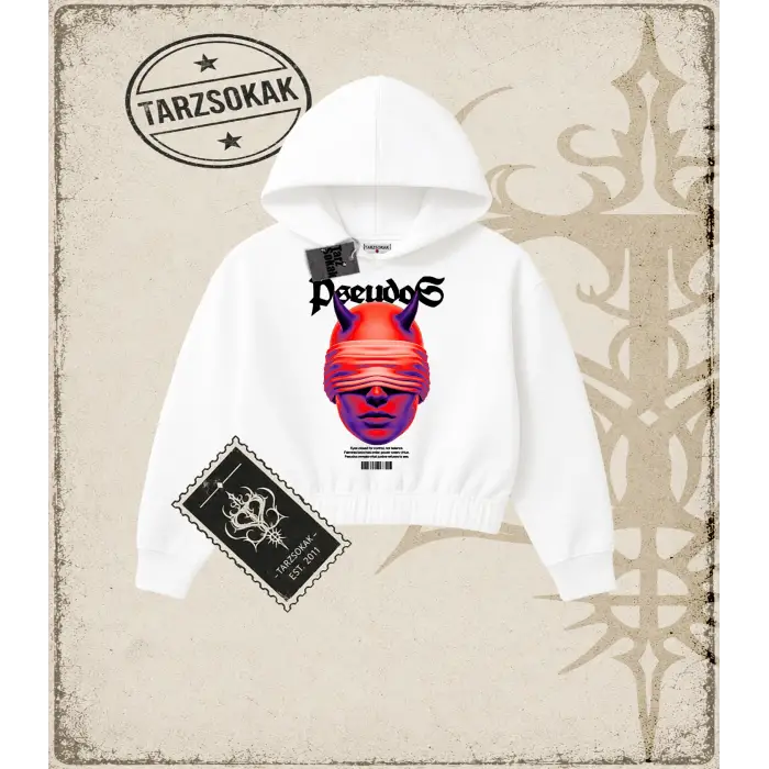 PSEUDOS Kadın Crop Kapşonlu Sweatshirt