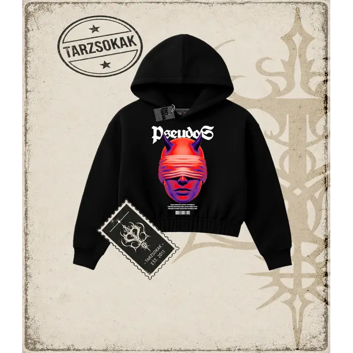 PSEUDOS Kadın Crop Kapşonlu Sweatshirt