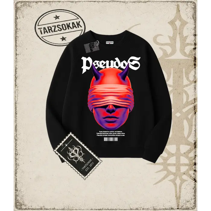PSEUDOS Oversize Unisex Bisiklet Yaka Sweatshirt