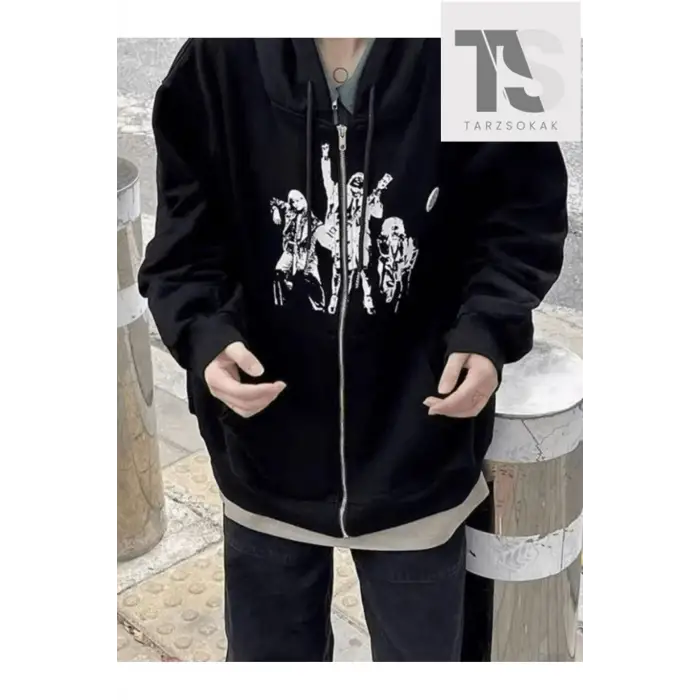 Punk Tasarım Sweatshirt Fermuarlı Hırka