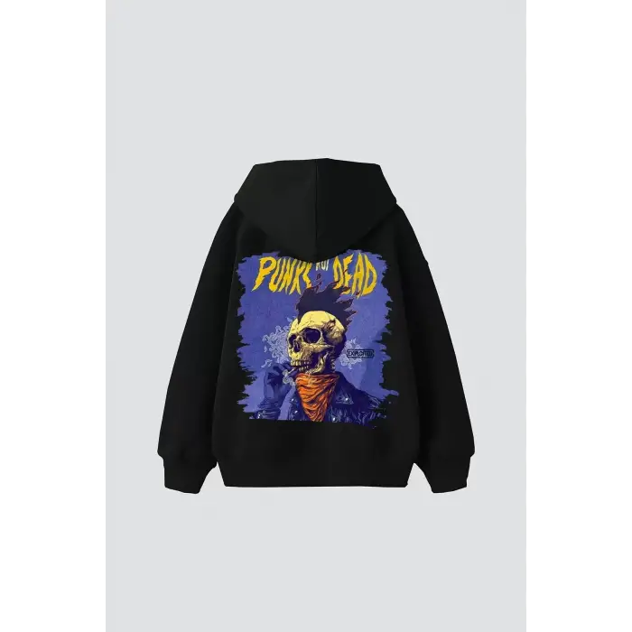 Punks Not Dead Baskılı Oversize Unisex Siyah