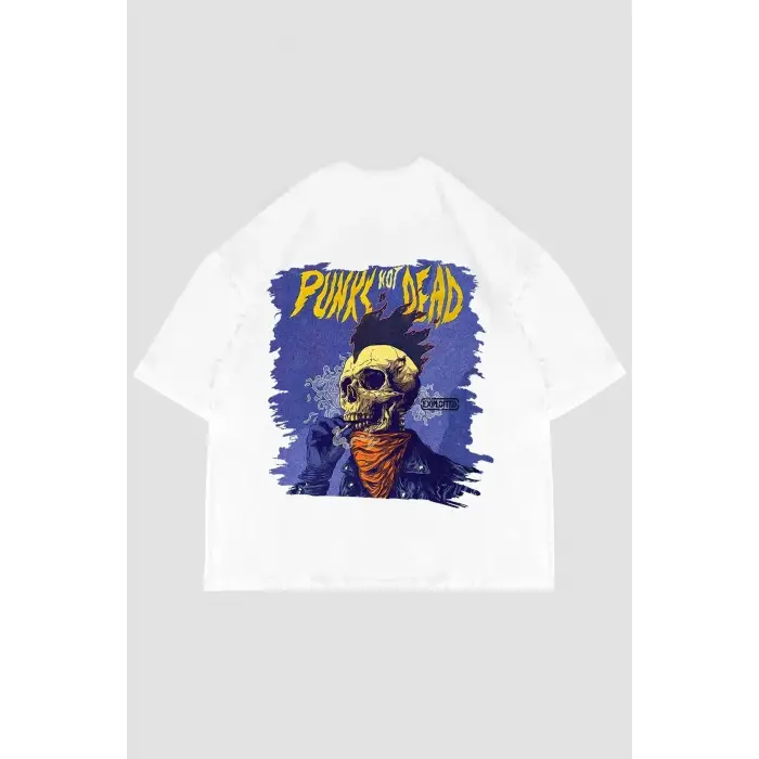 Punks Not Dead Sırt Baskılı Oversize Unisex Beyaz