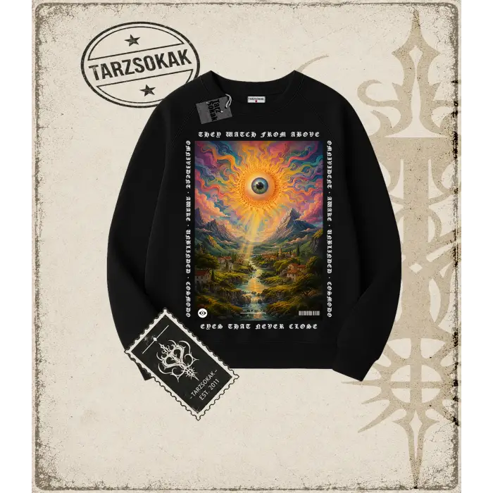 PYSCHEDELIC   Oversize Unisex Bisiklet Yaka Sweatshirt