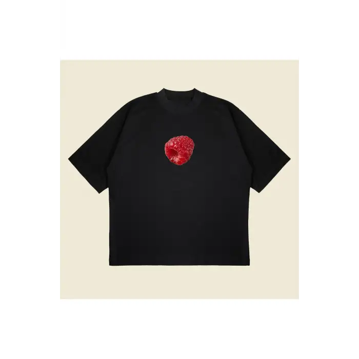 Raspberry Baskılı Oversize Unisex Pamuklu Nefes Alan Kalın Kumaşlı