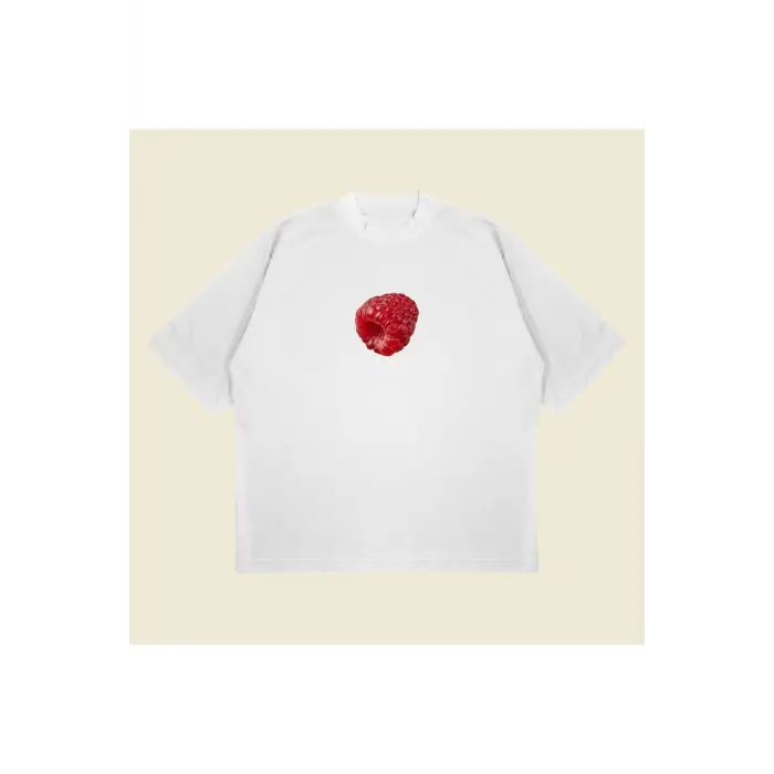 Raspberry Baskılı Oversize Unisex Pamuklu Nefes Alan Kalın Kumaşlı