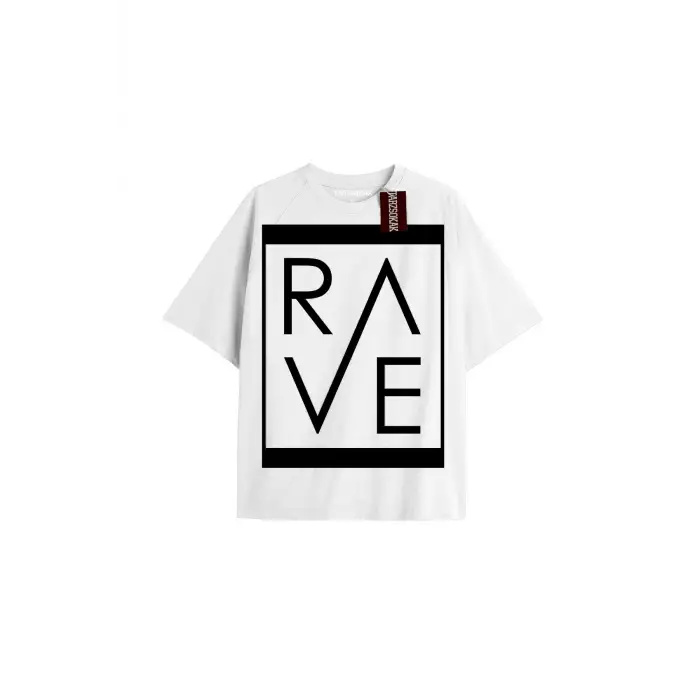 RAVE Unisex Oversize Yazılı Tshirt BEYAZ