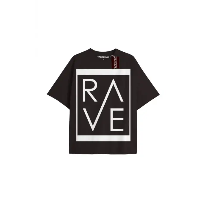 RAVE Unisex Oversize Yazılı Tshirt SİYAH