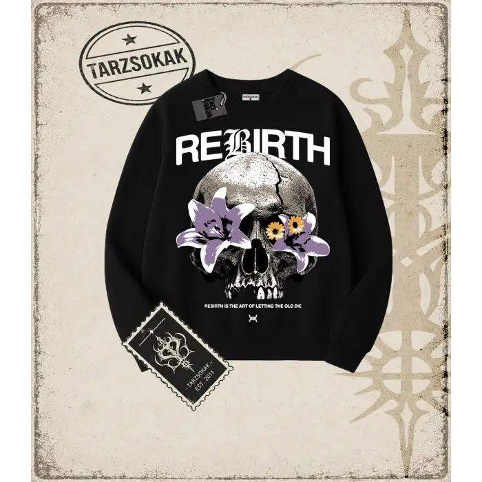 REBIRTH Oversize Unisex Bisiklet Yaka Sweatshirt
