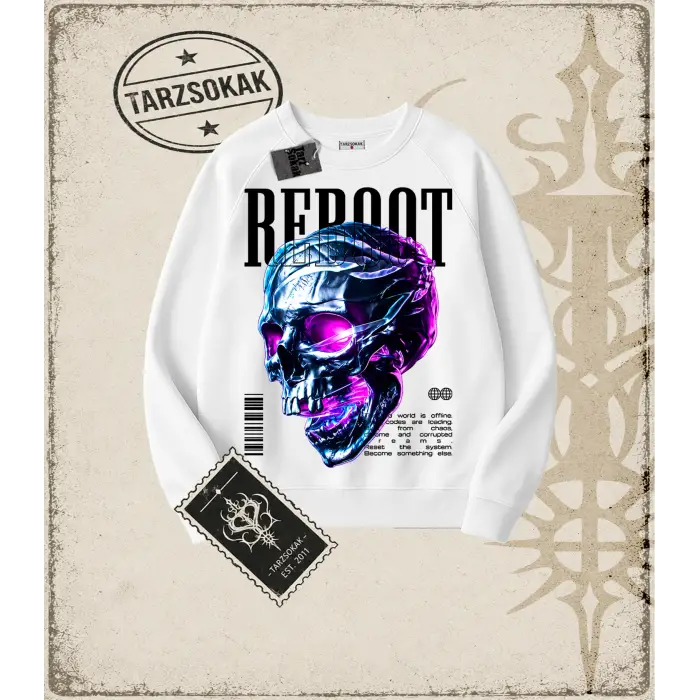 REBOOT Oversize Unisex Bisiklet Yaka Sweatshirt