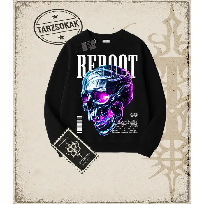 REBOOT Oversize Unisex Bisiklet Yaka Sweatshirt