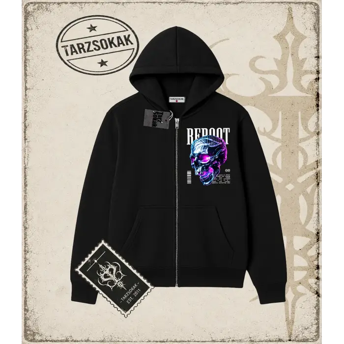 REBOOT Oversize Unisex Hırka & Çeket Fermuarlı Sweatshirt