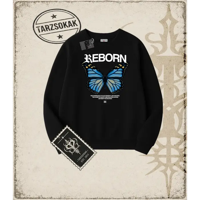 REBORN Oversize Unisex Bisiklet Yaka Sweatshirt