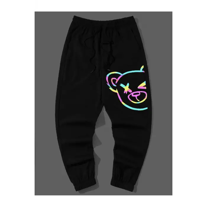 Reflective Cartoon Graphic Drawstring Waist Pants