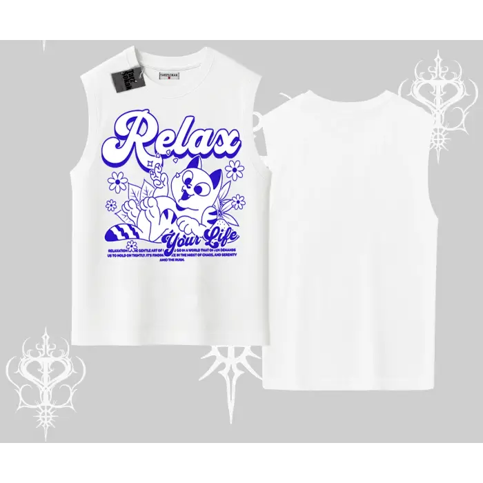 Relax Kedi Baskılı Kolsuz Tshirt