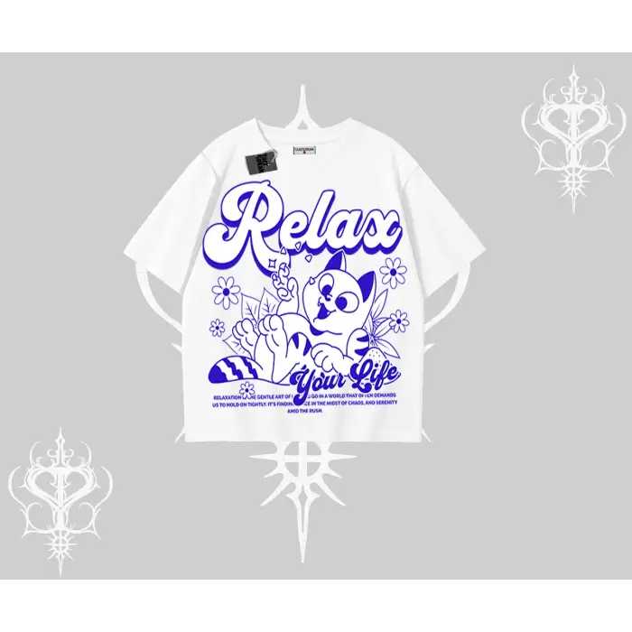 Relax Kedi Baskılı Oversize Tshirt