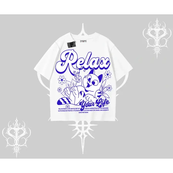 Relax Kedi Baskılı Oversize Tshirt - Çocuk