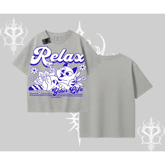 Relax Kedi Baskılı Oversize Tshirt - Çocuk