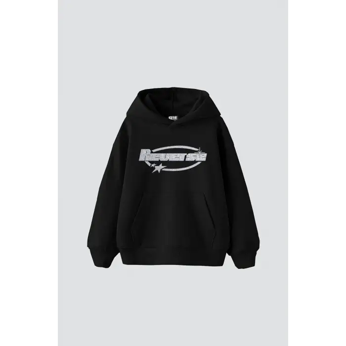 Reverse Taş Baskılı Oversize Unisex Siyah