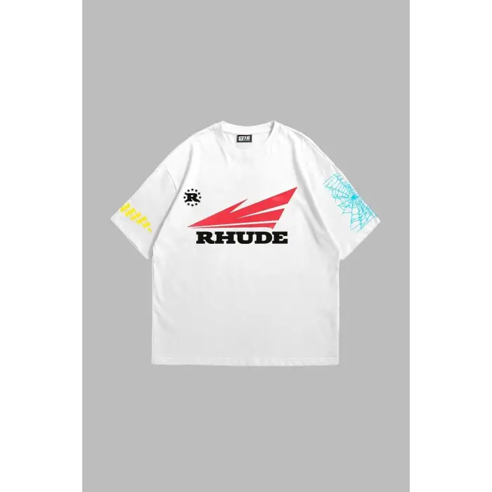 Rhude Baskılı Oversize Unisex Beyaz