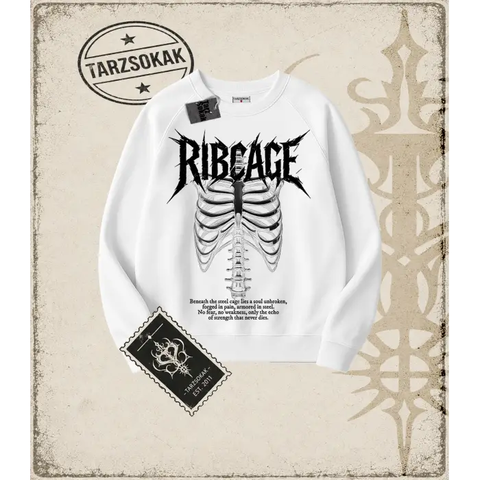 RIBCAGE Oversize Unisex Bisiklet Yaka Sweatshirt