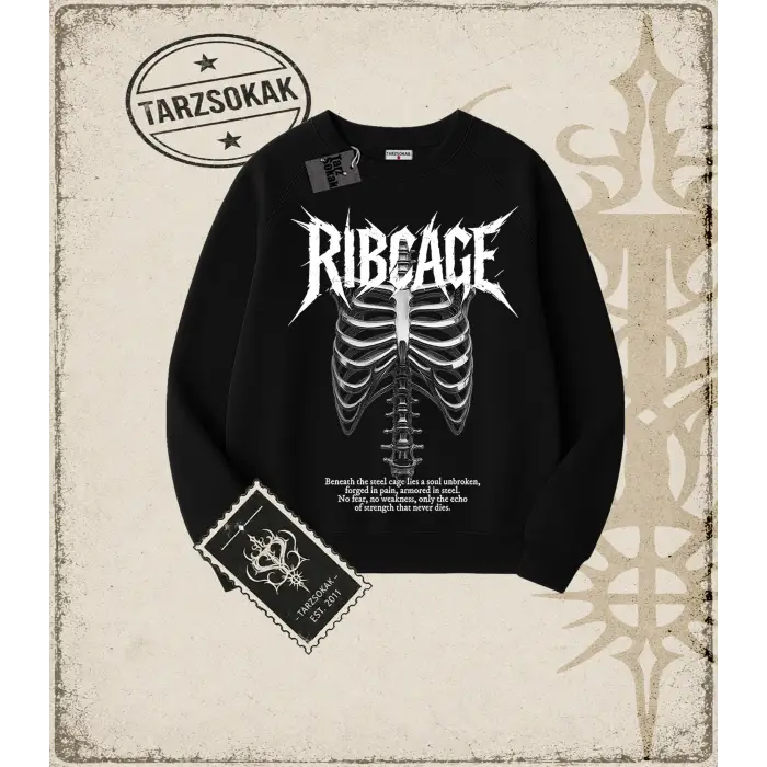 RIBCAGE Oversize Unisex Bisiklet Yaka Sweatshirt