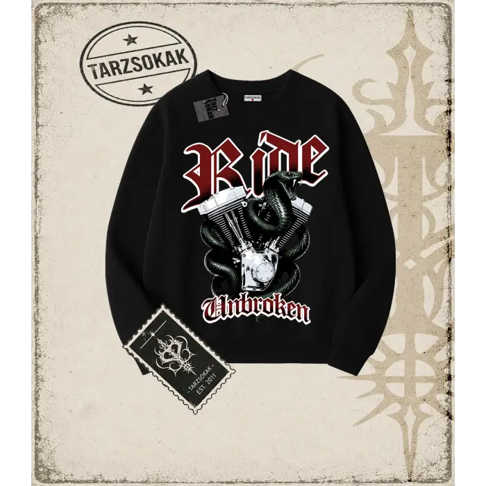 RIDE UNBROKEN Oversize Unisex Bisiklet Yaka Sweatshirt