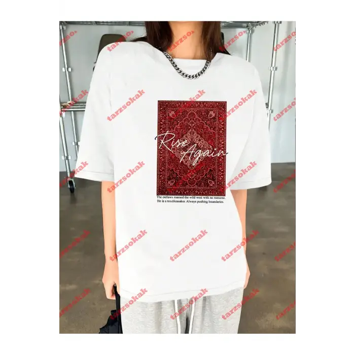 Rise Again Baskılı Oversize Unisex Beyaz