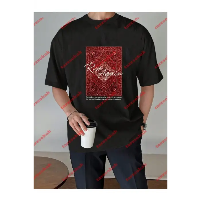 Rise Again Baskılı Oversize Unisex Siyah