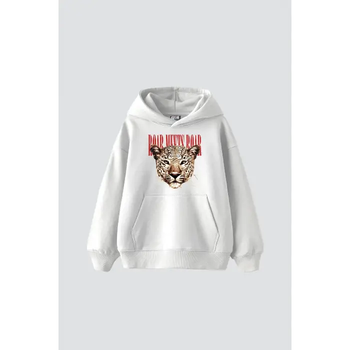 Roar Meets Baskılı Oversize Unisex Beyaz