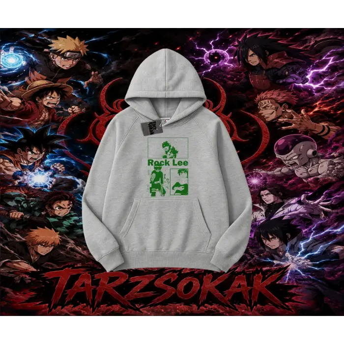Rock Lee Naruto Anime Karakter Oversize Unisex Kapşonlu Sweatshirt Beyaz