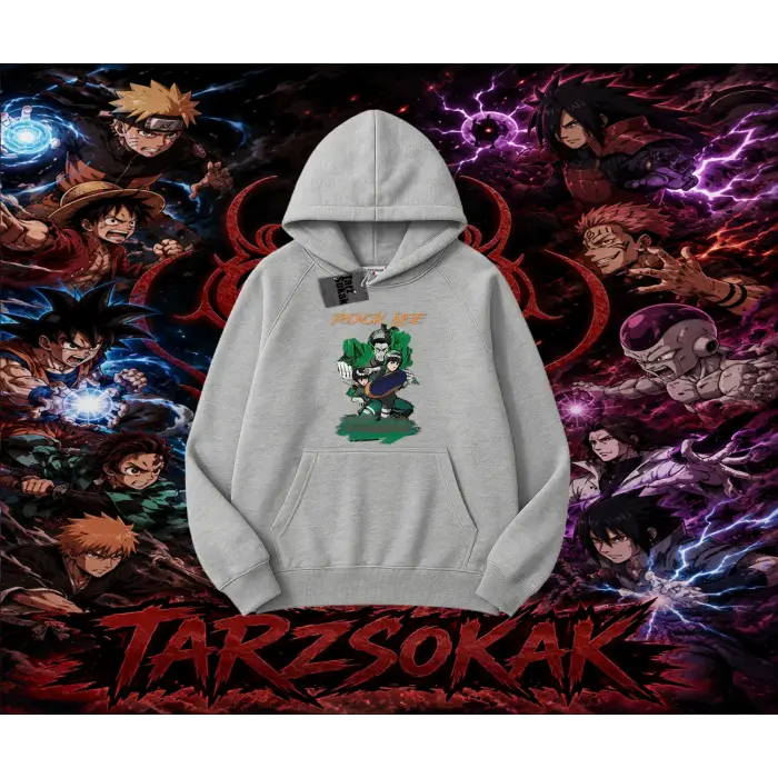 Rock Lee Naruto Anime Karakter Oversize Unisex Kapşonlu Sweatshirt Beyaz