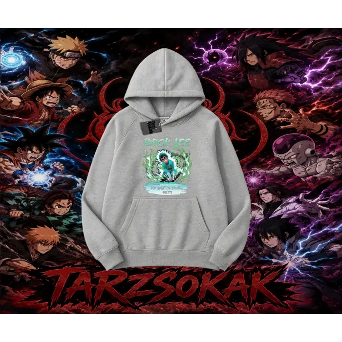 Rock Lee Naruto Anime Karakter Oversize Unisex Kapşonlu Sweatshirt Beyaz