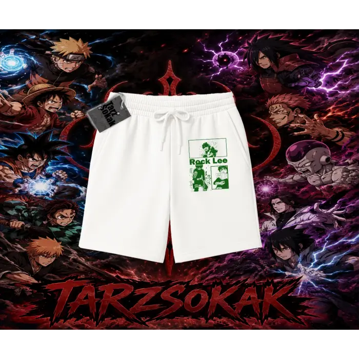 Rock Lee Naruto Anime Karakter Unisex Şort Beyaz