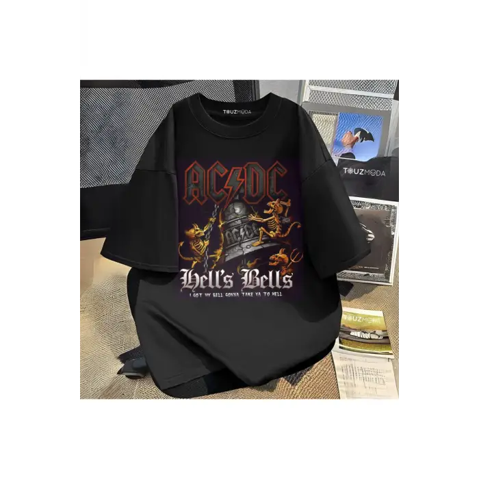 Rock Serisi AC/DC Baskılı Unisex Oversize