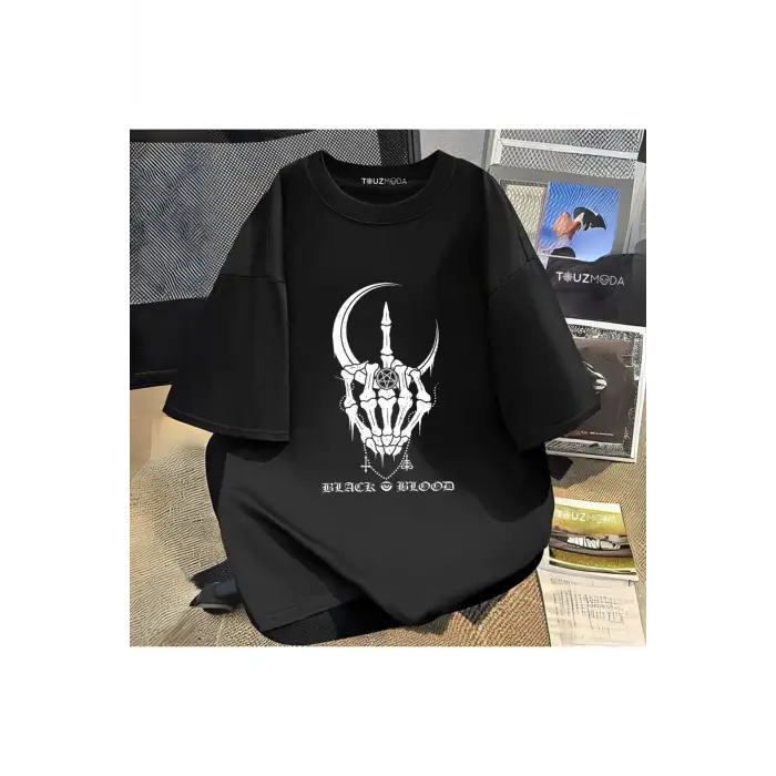 Rock Serisi Black Blood Baskılı Unisex Oversize